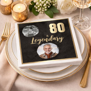 80 & Legendary 2 Photos 80th Birthday Gold Napkins