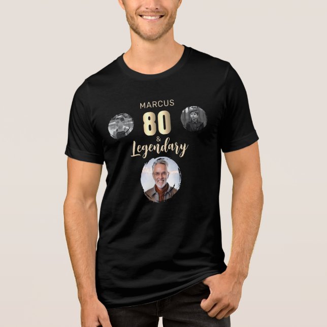 80 & Legendary 3 Photos Gold 80th Birthday  Tri-Blend Shirt (Front)