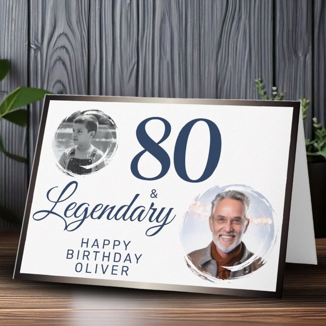 80 & Legendary Metallic 2 Photos 80th Birthday  Card (Creator Uploaded)