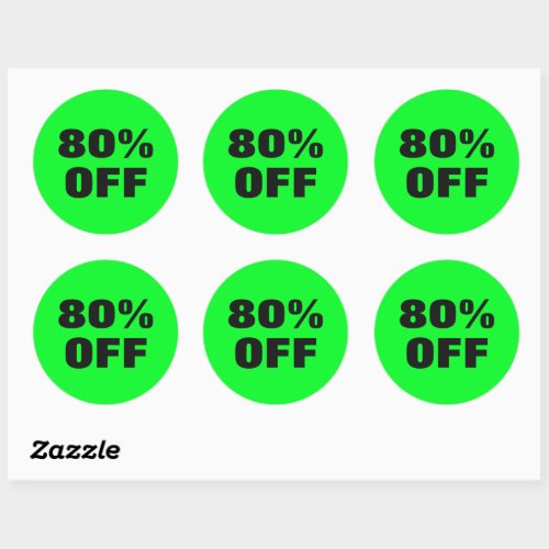 80 Percent Off discount neon green mark down Classic Round Sticker
