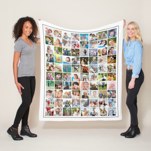 80 Photo Collage Template Personalized White Fleece Blanket