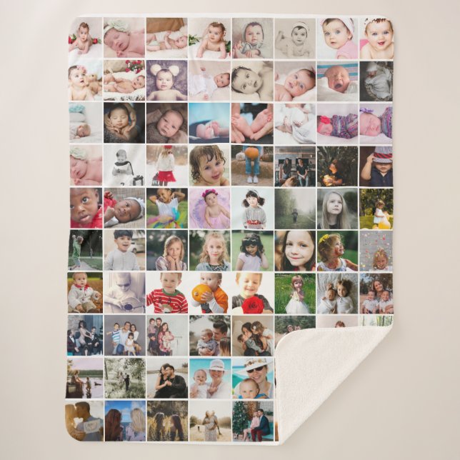 80 Photo Collage Unique Personalized DIY Custom Sherpa Blanket (Front)