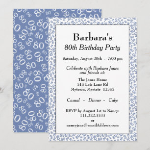 80 Random Number Pattern Blue/White 80th Invitation