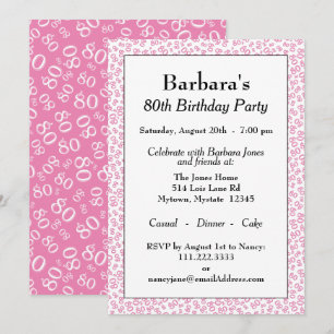 80 Random Number Pattern Pink/White 80th Invitation