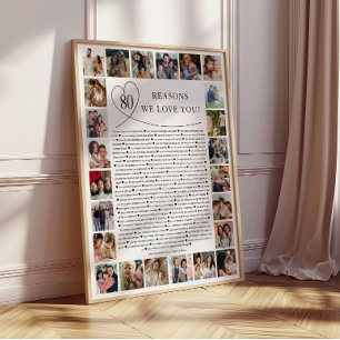 80 Reasons We Love You Photo Collage Keepsake Gift Poster