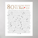 80 reasons why we love you 70th 60th 50th birthday poster<br><div class="desc">designed by The Arty Apples Limited</div>