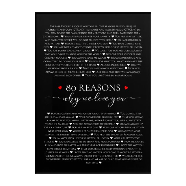 80 reasons why we love you 80th 60th birthday 40th acrylic print (Front)