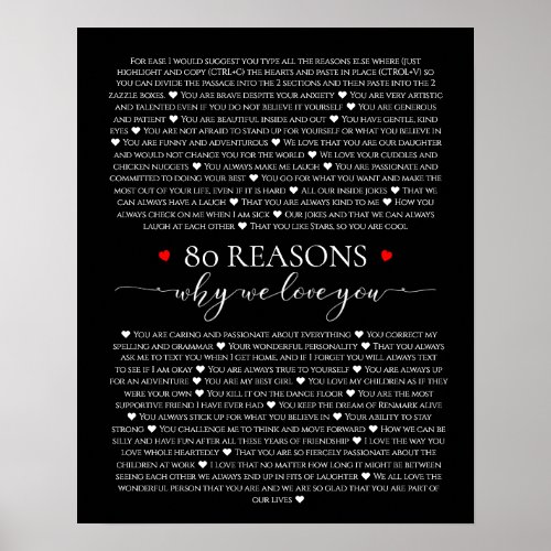 80 reasons why we love you 80th 60th birthday 40th poster