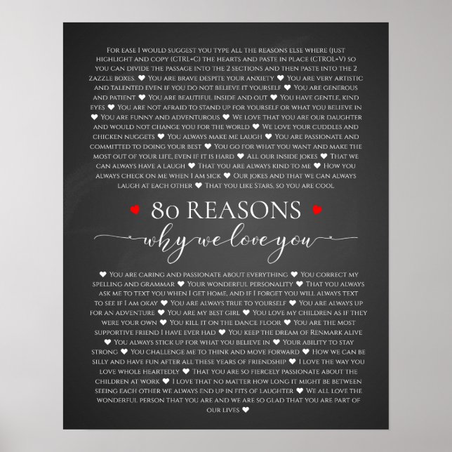 80 reasons why we love you 80th 60th birthday 40th poster (Front)