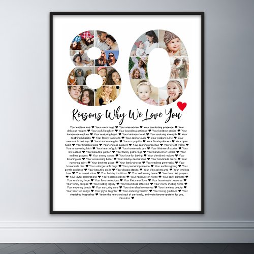80 Reasons Why We Love You 80th Birthday Collage Poster