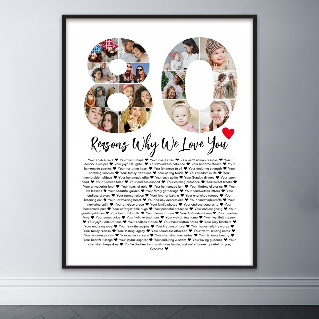 80 Reasons Why We Love You 80th Birthday Collage Poster (80 reasons why we love you poster wall art)