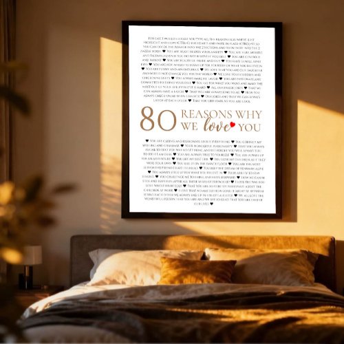 80 reasons why we love you 80th birthday gift  poster