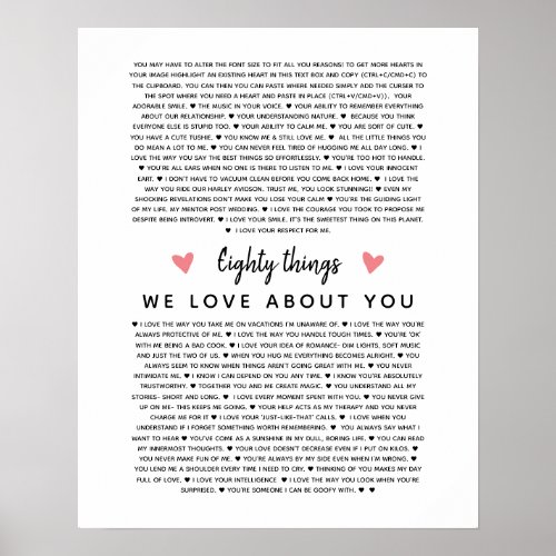 80 reasons why we love you birthday gift for him  poster