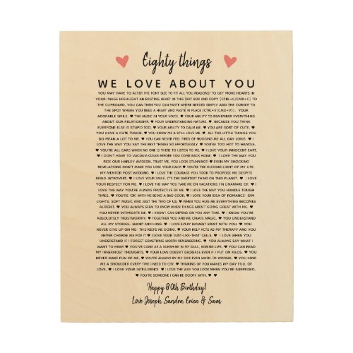 80 reasons why we love you birthday gift for him wood wall art