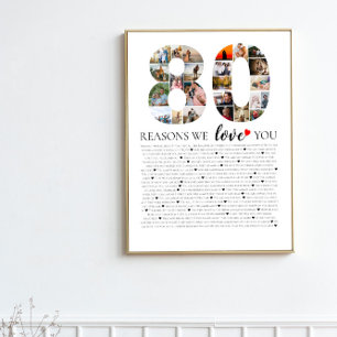80 reasons why we love you birthday photo collage poster