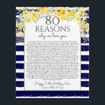80 reasons why we love you yellow navy floral acrylic print<br><div class="desc">This is a DO IT YOURSELF XX Reasons why we love you. roses reasons we love you,  editable 50 Reasons,  60th birthday,  editable,  80th birthday,  memories,  love you,  mom,  You can edit the main body text. Designed by The Arty Apples Limited</div>