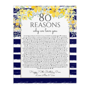 80 reasons why we love you yellow navy floral acrylic print