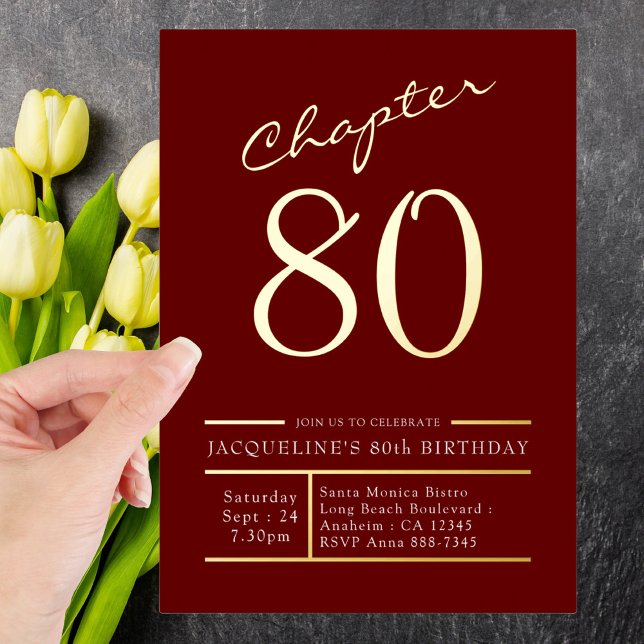 80 Red 80th Birthday Party Gold Foil Invitation (Creator Uploaded)