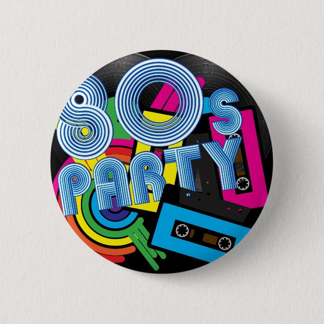 80 Retro Party Pinback Button (Front)
