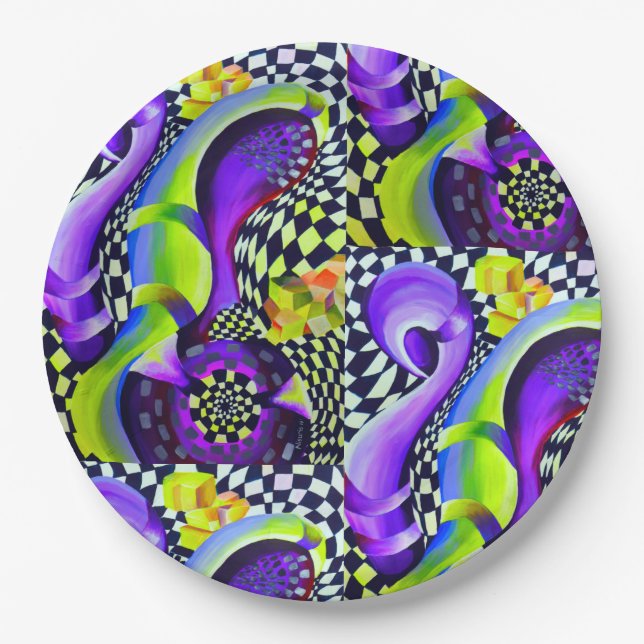 80 s Art Deco Geometric Pattern Paper Plates (Front)