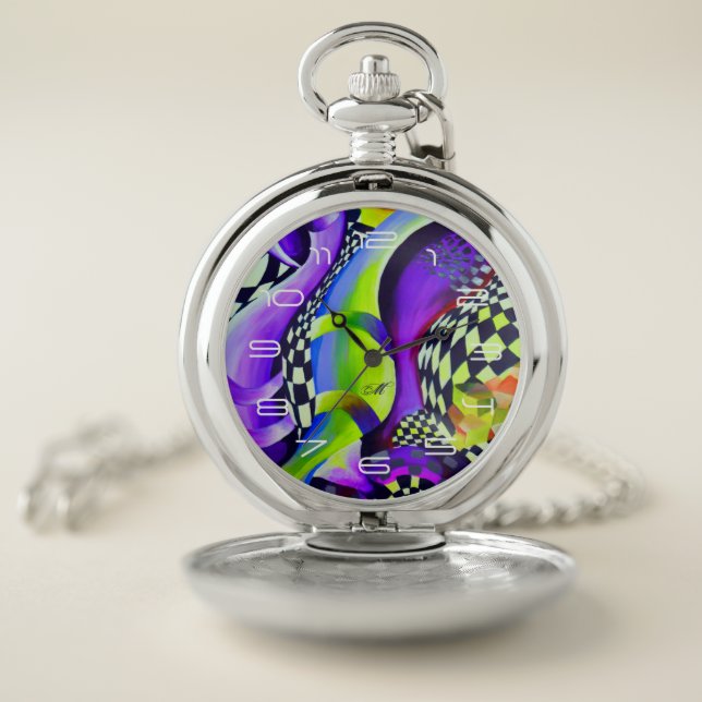 80 s Art Deco Geometric Pattern Pocket Watch (Inside)