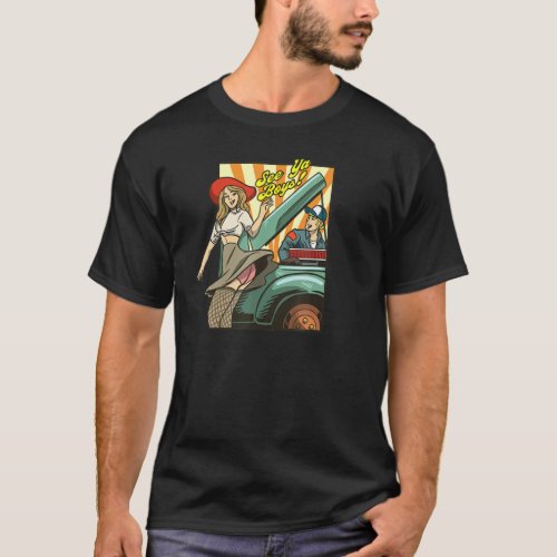 80 S Pinup Girl Sitting On A Wrench Motorbike Moto T_Shirt