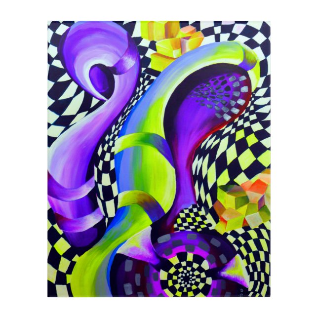 80`s Retro Geometric Pattern Acrylic Print (Front)