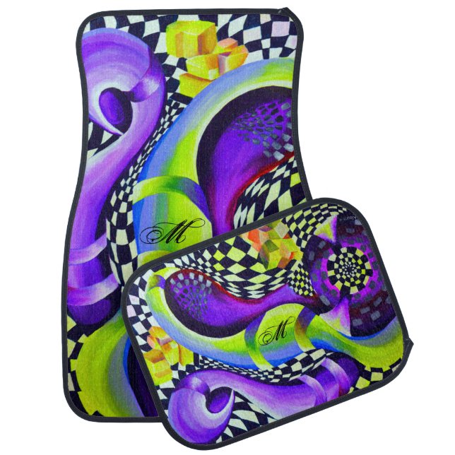 80`s Retro Geometric Pattern Car Floor Mat (Set)