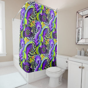 80`s Retro Geometric Pattern Shower Curtain