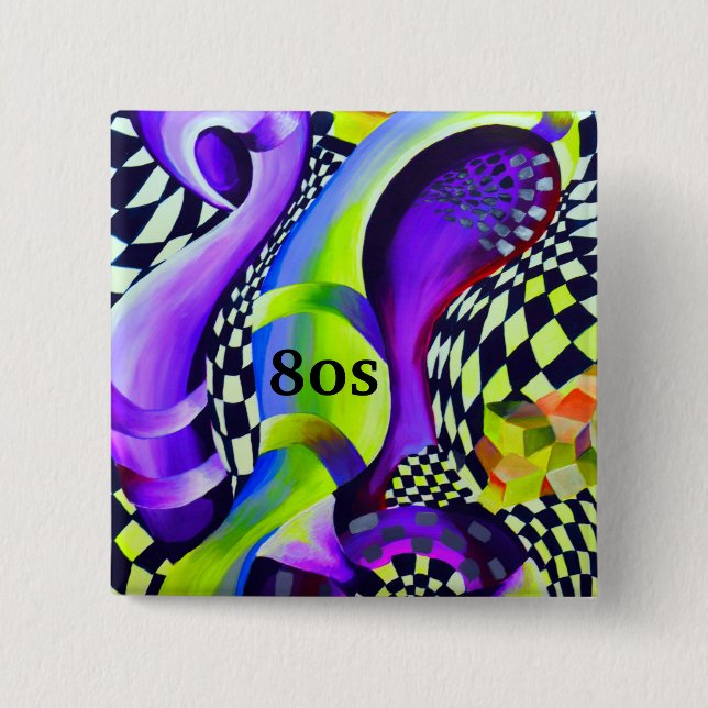 80`s Retro Vintage Geometric Pattern Pinback Button (Front)