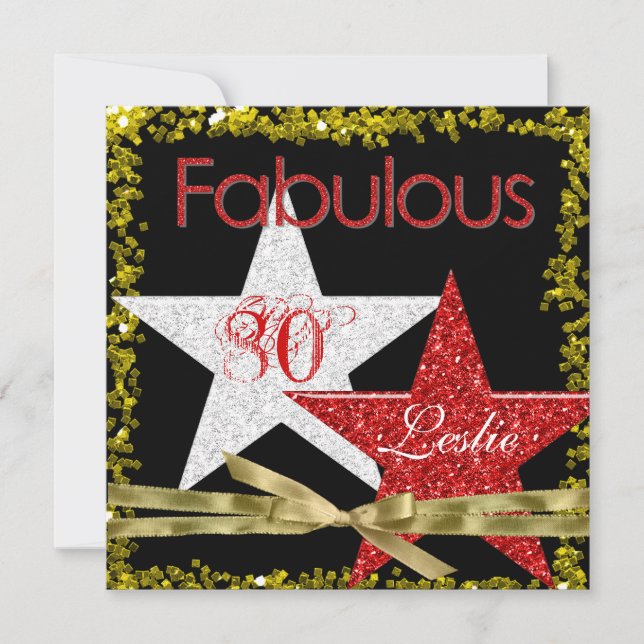 80 TH Birthday Invitation RED GLITTER STARS (Front)