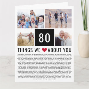 80 Things We Love About You 80th Birthday Card
