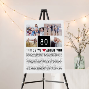 80 Things We Love About You 80th Birthday Foam Board