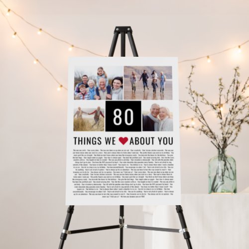 80 Things We Love About You  80th Birthday Foam Board