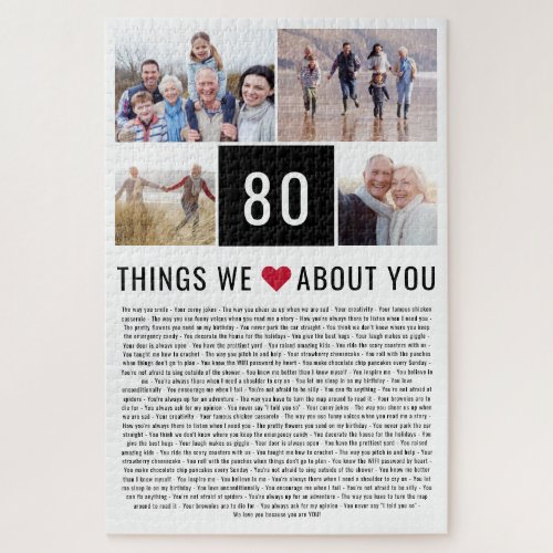 80 Things We Love About You  80th Birthday Jigsaw Puzzle