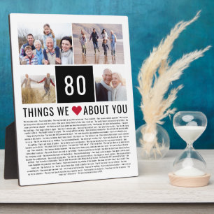 80 Things We Love About You 80th Birthday Plaque