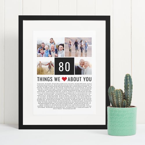 80 Things We Love About You  80th Birthday Poster