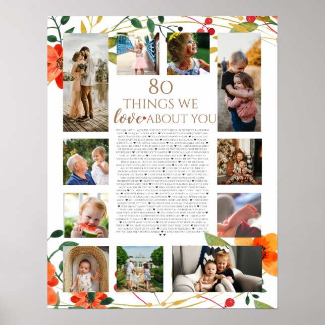 80 things we love about you orange flowers poster (Front)