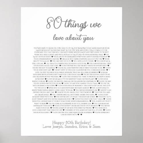 80 things we love about you poster