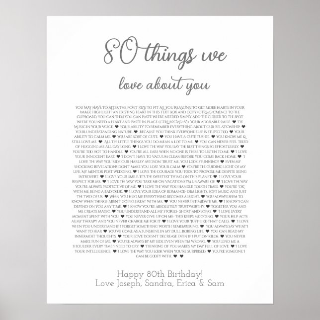 80 things we love about you poster (Front)