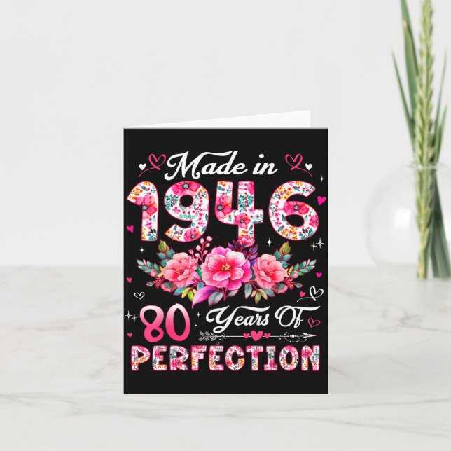 80 Year Old Made In 1946 Floral 80th Birthday Wome Card (Front)