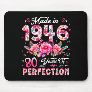 80 Year Old Made In 1946 Floral 80th Birthday Wome Mouse Pad