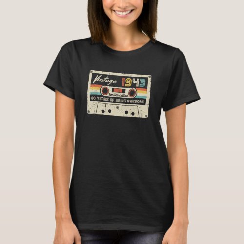80 Year Old  Vintage 1943 80th Birthday Cassette T T_Shirt