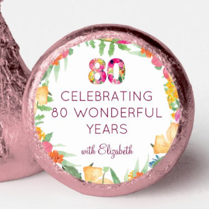 80 Years Flowers Floral - Pink 80th Birthday Hershey®'s Kisses®