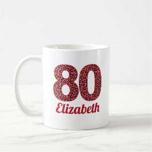 80 years gift red leopard 80th birthday custom coffee mug