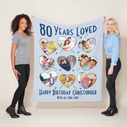 80 Years Loved 80th Birthday Custom Photo Fleece Blanket