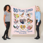 80 Years Loved 80th Birthday Photo Fleece Blanket<br><div class="desc">Do you know someone who is 80 years loved! This fabulous custom photo blanket is the perfect gift idea for an 80th birthday. Fill out the 9 hearts with photos of either the birthday person - or picture of everyone who loves them. A simple and modern design they are sure...</div>