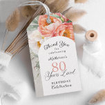 80 Years Loved Feminine Floral 80th Birthday Gift Tags<br><div class="desc">Beautifully elegant and so charming, this peach and white watercolor floral birthday favor tag celebrates "80 Years Loved". It's a sweet sentiment to remind the guest of honor just how much they are loved and admired. The lovely design features a beautiful bouquet of peach and ivory white watercolor peonies, eucalyptus...</div>