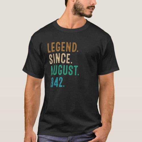 80 Years Old  Legend Since August 1942 80th Birthd T_Shirt