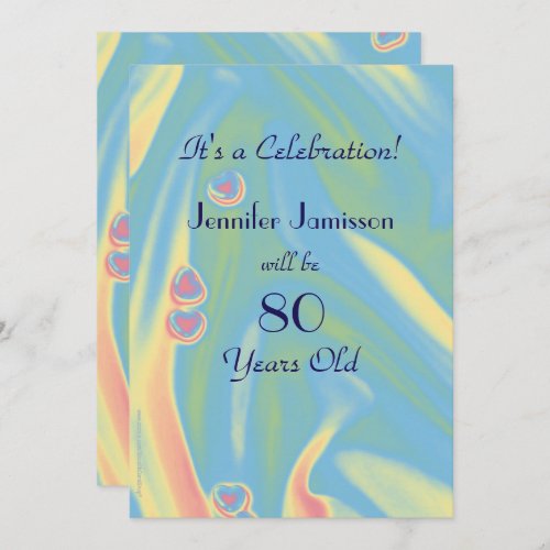 80 Years Old Pastel Blue Birthday Party Invite